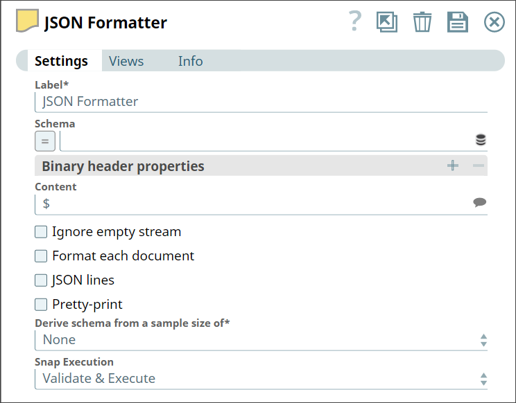JSON Formatter Snap Configuration