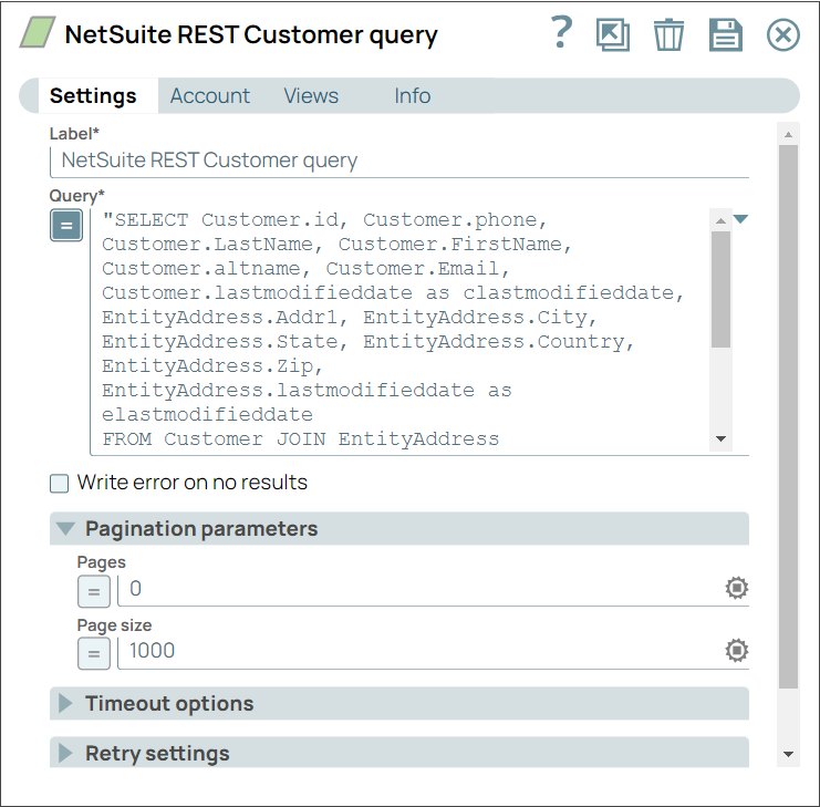 NetSuite REST SuiteQL Snap Configuration