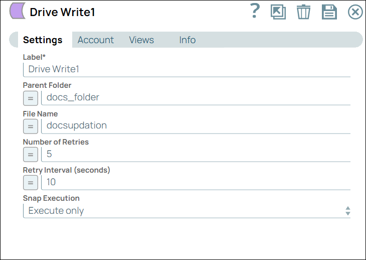 Drive Write Snap settings dialog