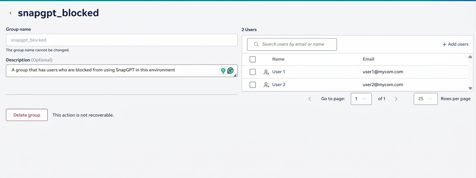 The snapgpt_blocked group showing added users