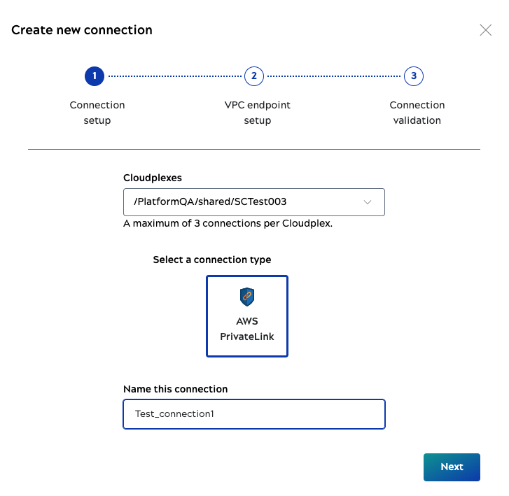 Create new connection wizard step 1