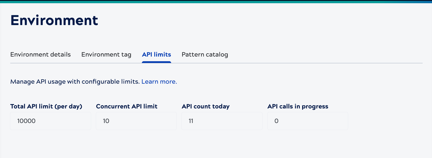 API limits tab