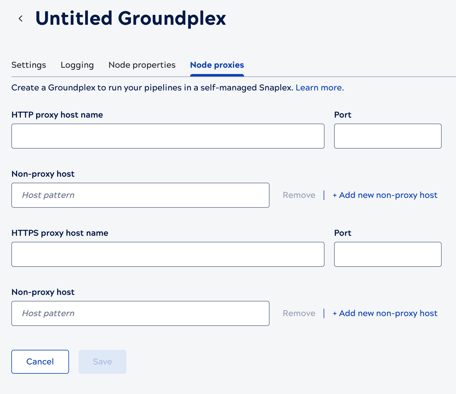 Node proxies tab of the Add Snaplex page