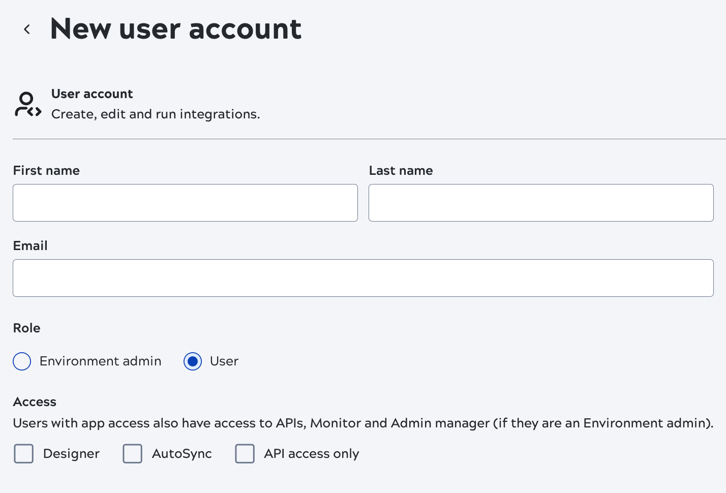 New user account options