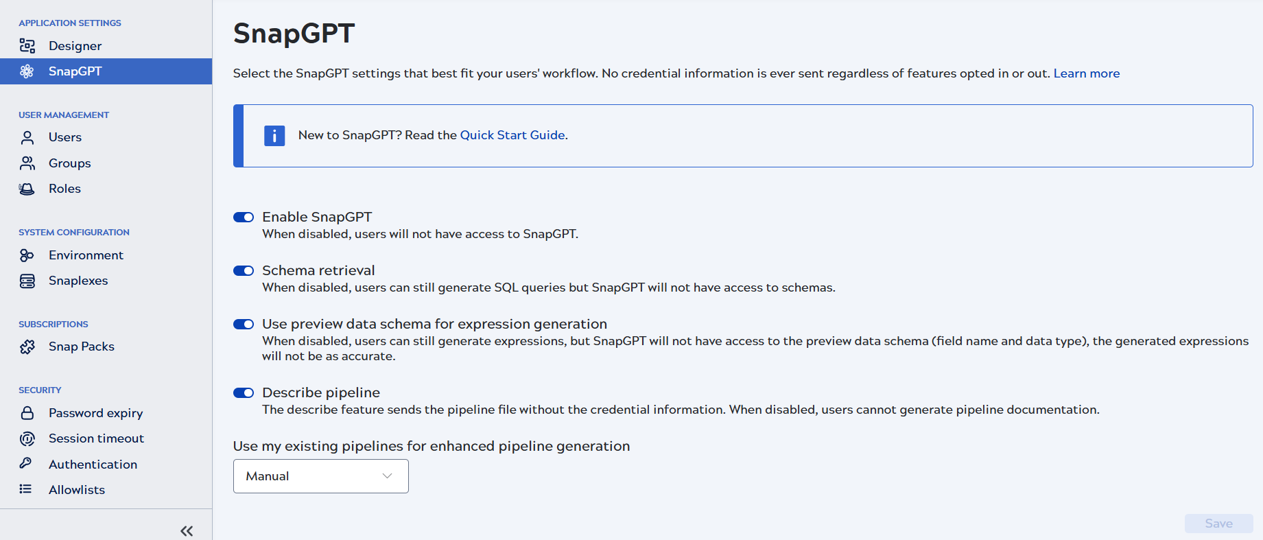 SnapGPT settings screen