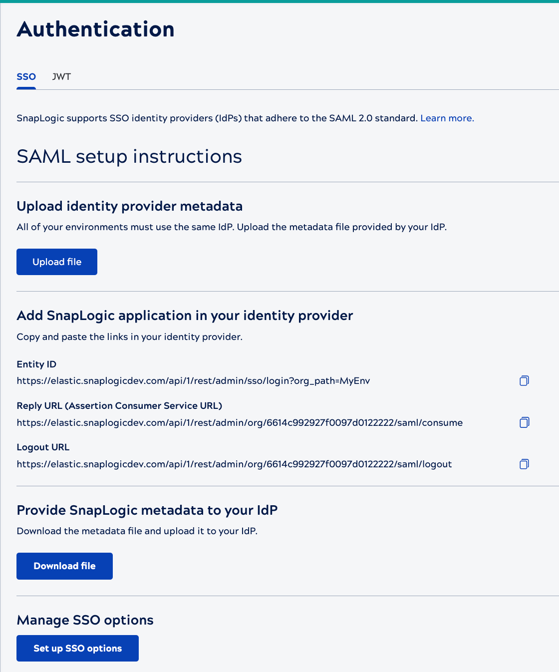 Configure SSO page