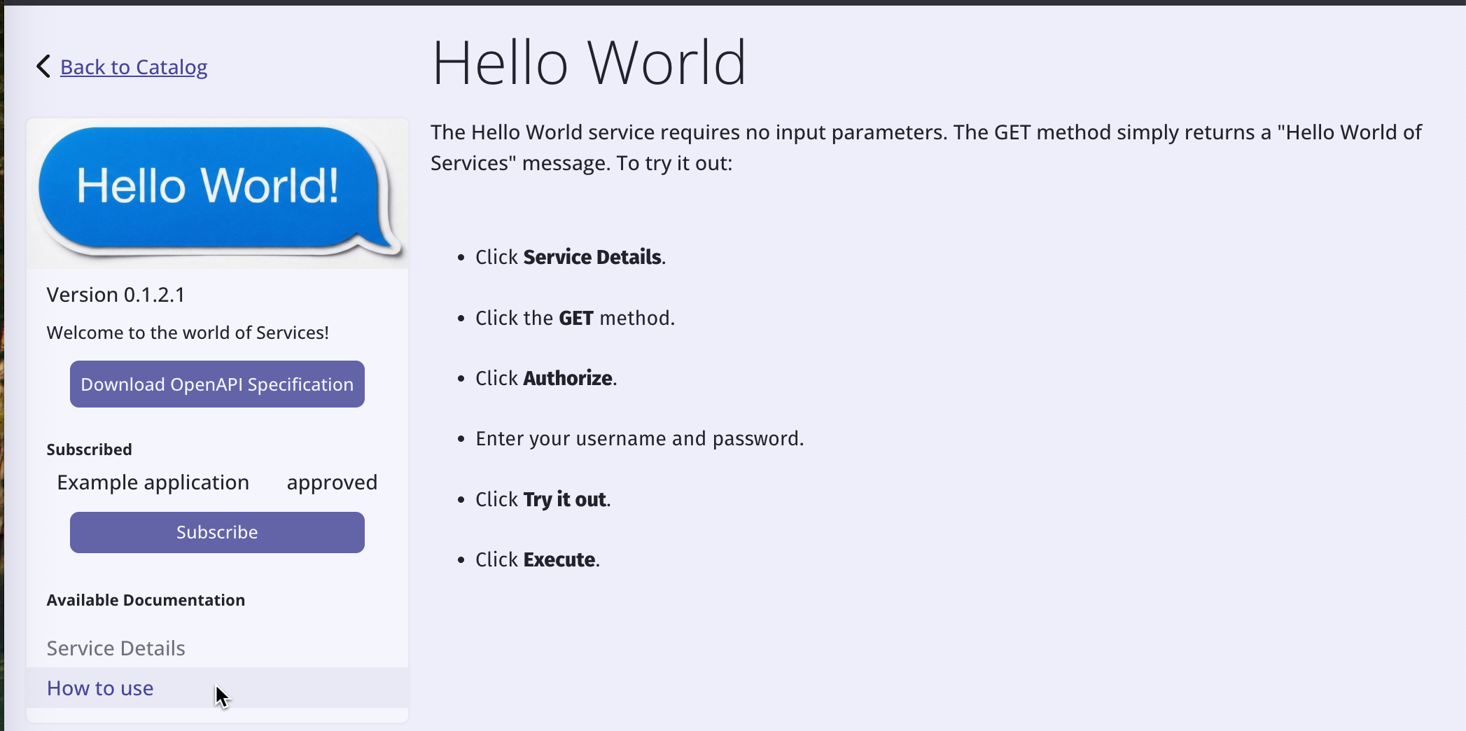How to use page displayed on the Service card in the Developer Portal