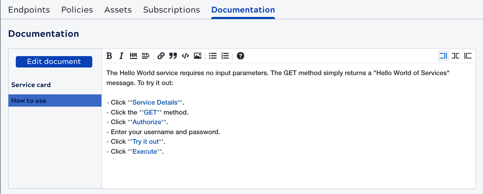Documentation tab with a How to use page added in the Documentation editor