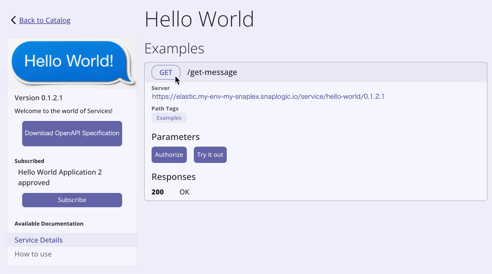 Service details card with endpoint selected