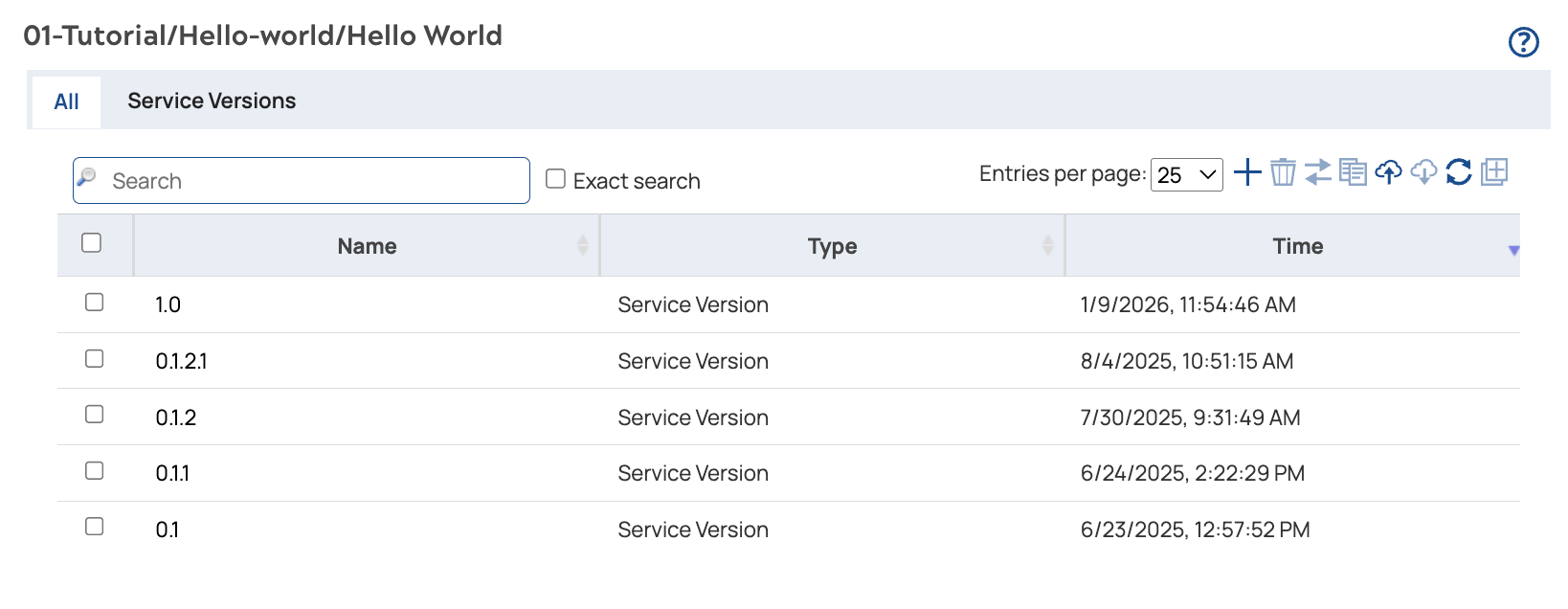 Service versions in Project Manager