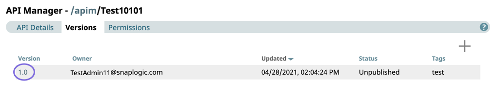 Versions tab with target version