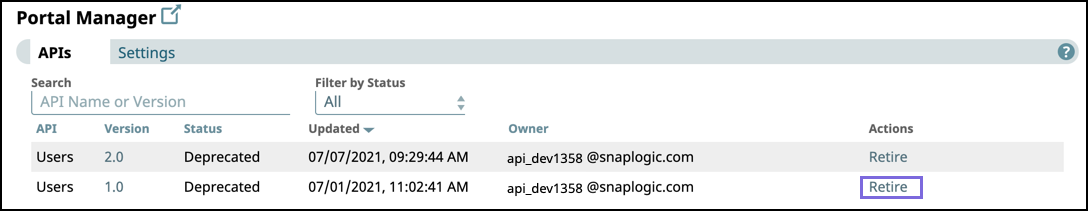 Portal Manager with Retire action