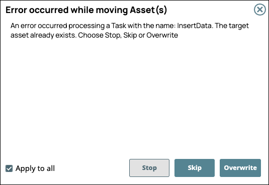 APIM Move Assets Duplicate Error Prompt