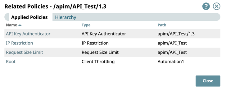 Applied Policies dialog