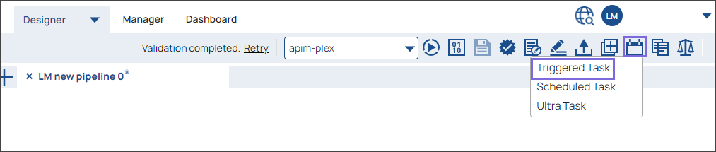 Task icon in the Designer expanded toolbar