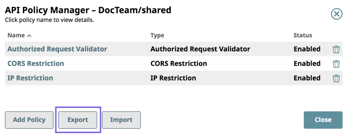 Export Policy in Project Manager