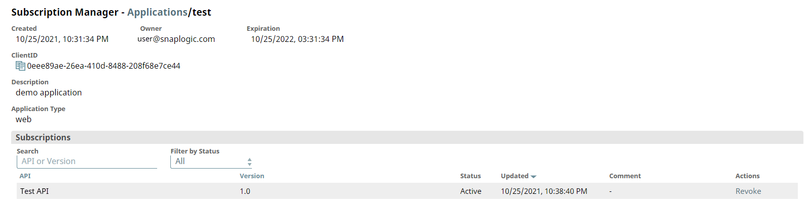 Subscription Manager applications with revoke option