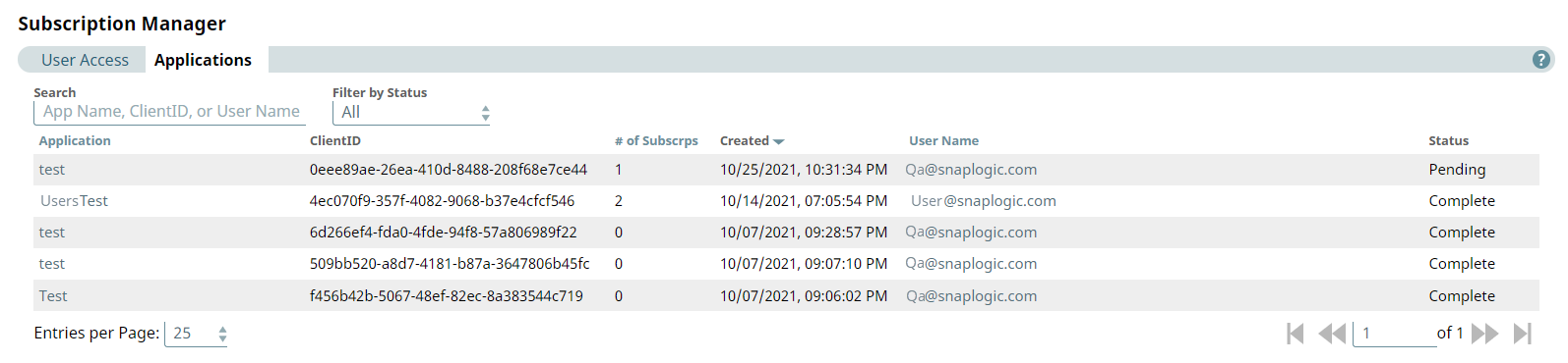 Subscription Manager Applications tab