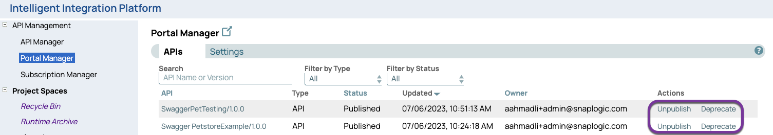 Unpublish APIs