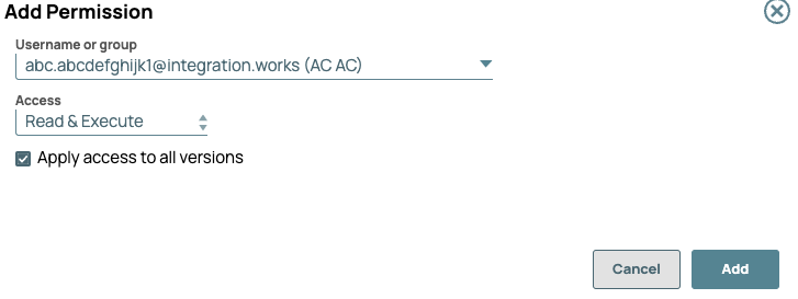 Add Permissions dialog for versions