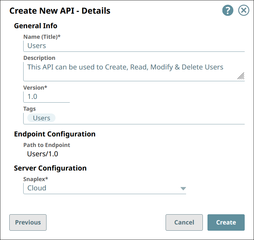 Create New API Details dialog for empty API