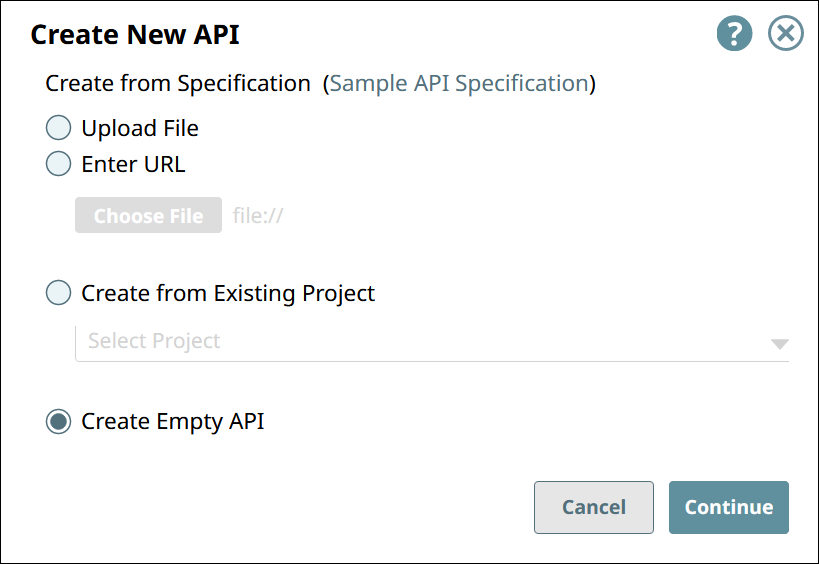 Create Empty API option in Create New API dialog