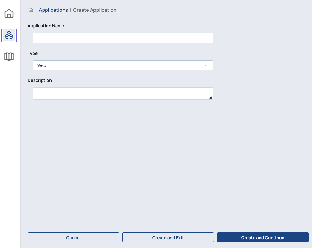 Create New Application button on Applications page