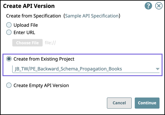 Create from Existing Project option