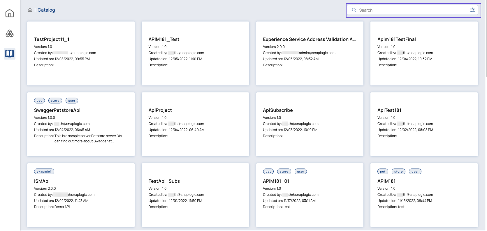 Create Subscription dialog with API search