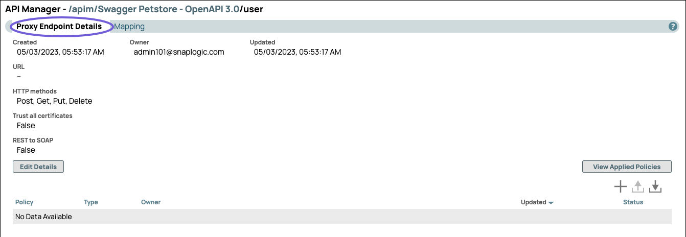 Proxy Endpoint Details tab