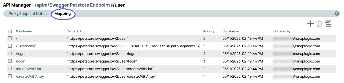 Proxy endpoint Mapping tab