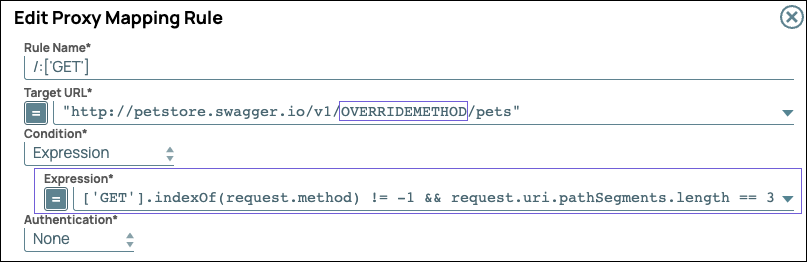 Edit Mapping Rule dialog showing multi-server expression