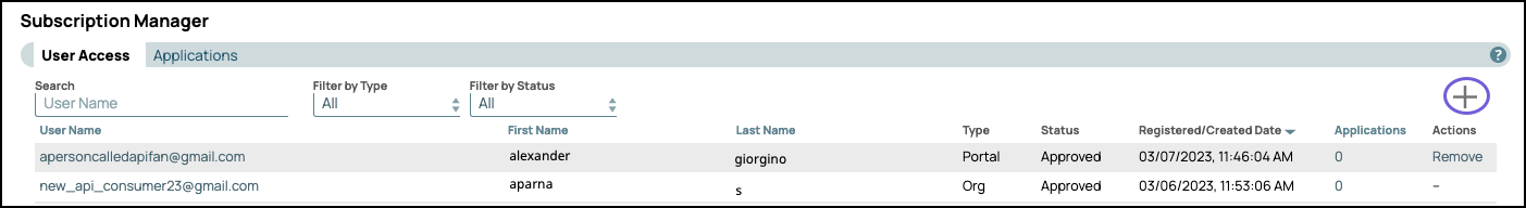 Subscription Manager with Add icon highlighted