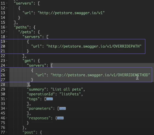 API specification with multiple server endpoints