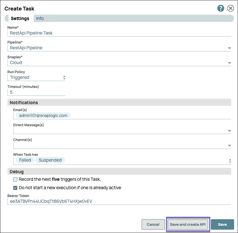 Save and create API option when creating a task