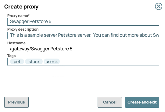 Create proxy configuration dialog