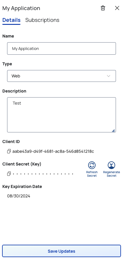 Application details with editable fields