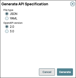 Generate API Specification dialog