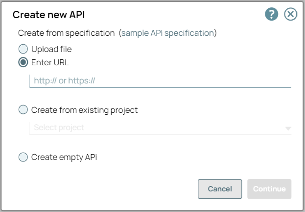 Enter URL option in Create New API dialog