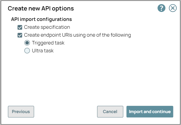 API Import Configurations options in Create New API