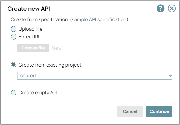 Create from Existing Project option with project selection