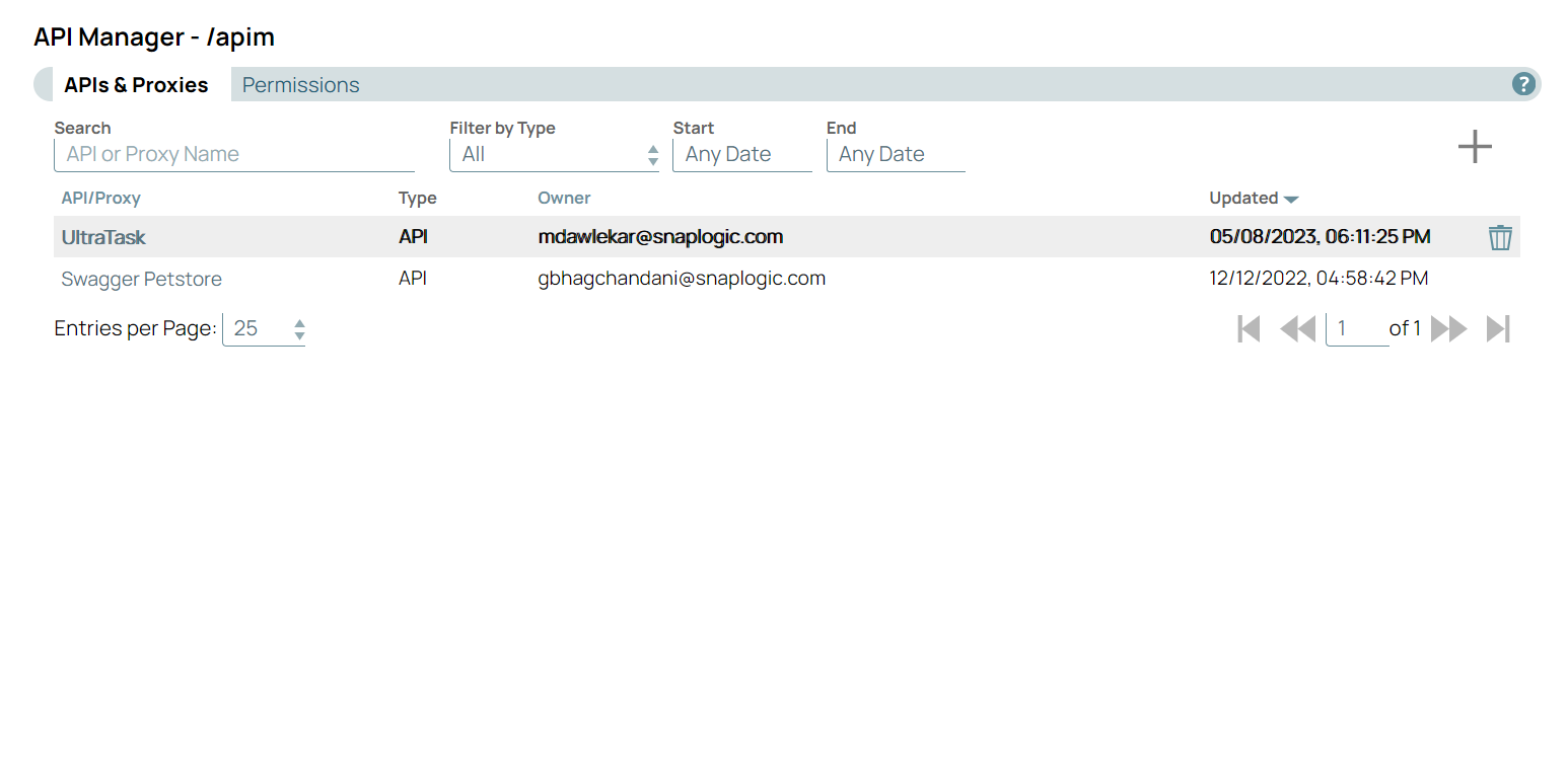 API Manager page