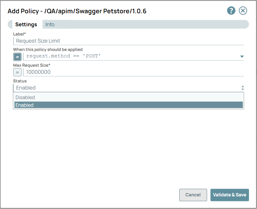Policy settings dialog