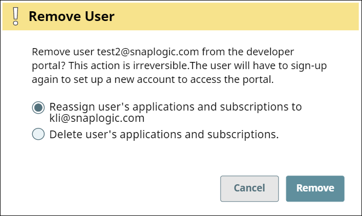 Remove user dialog