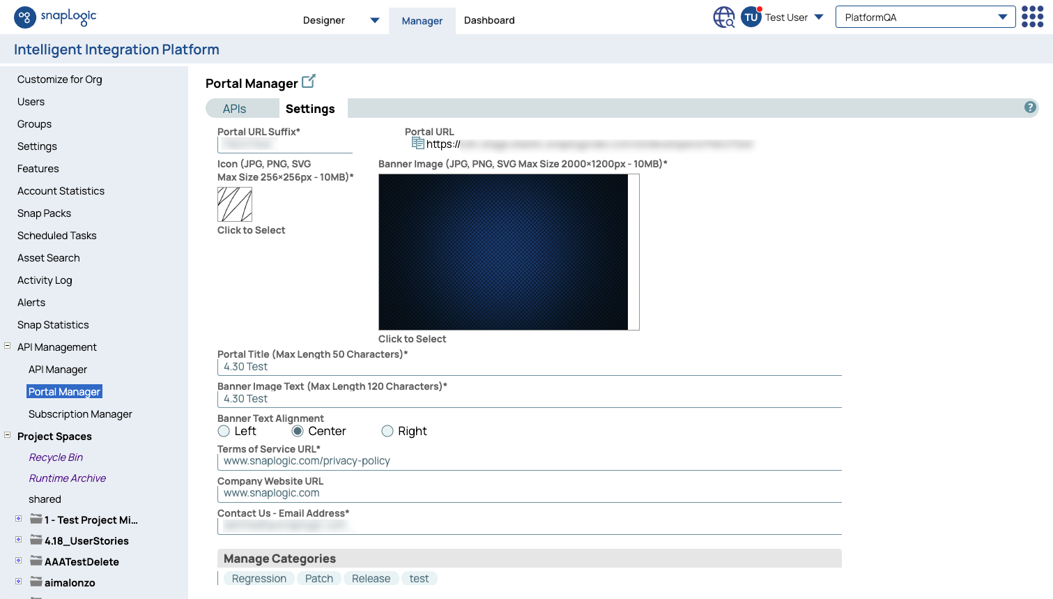 Portal Manager settings