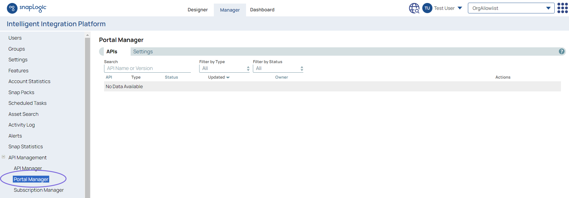 Portal Manager navigation path