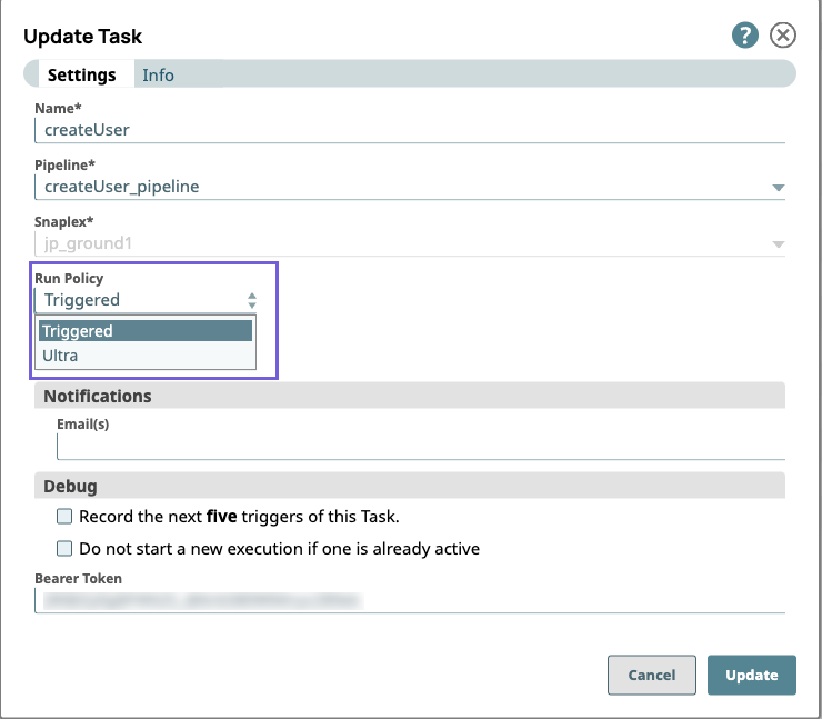 Update task dialog