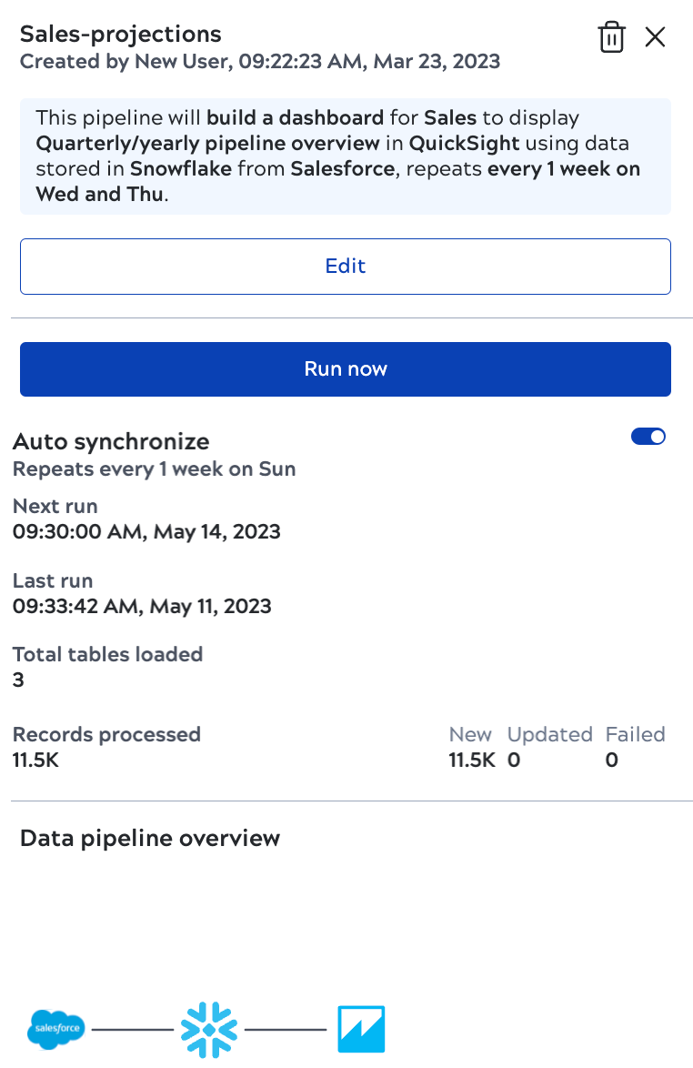 Data pipeline execution details