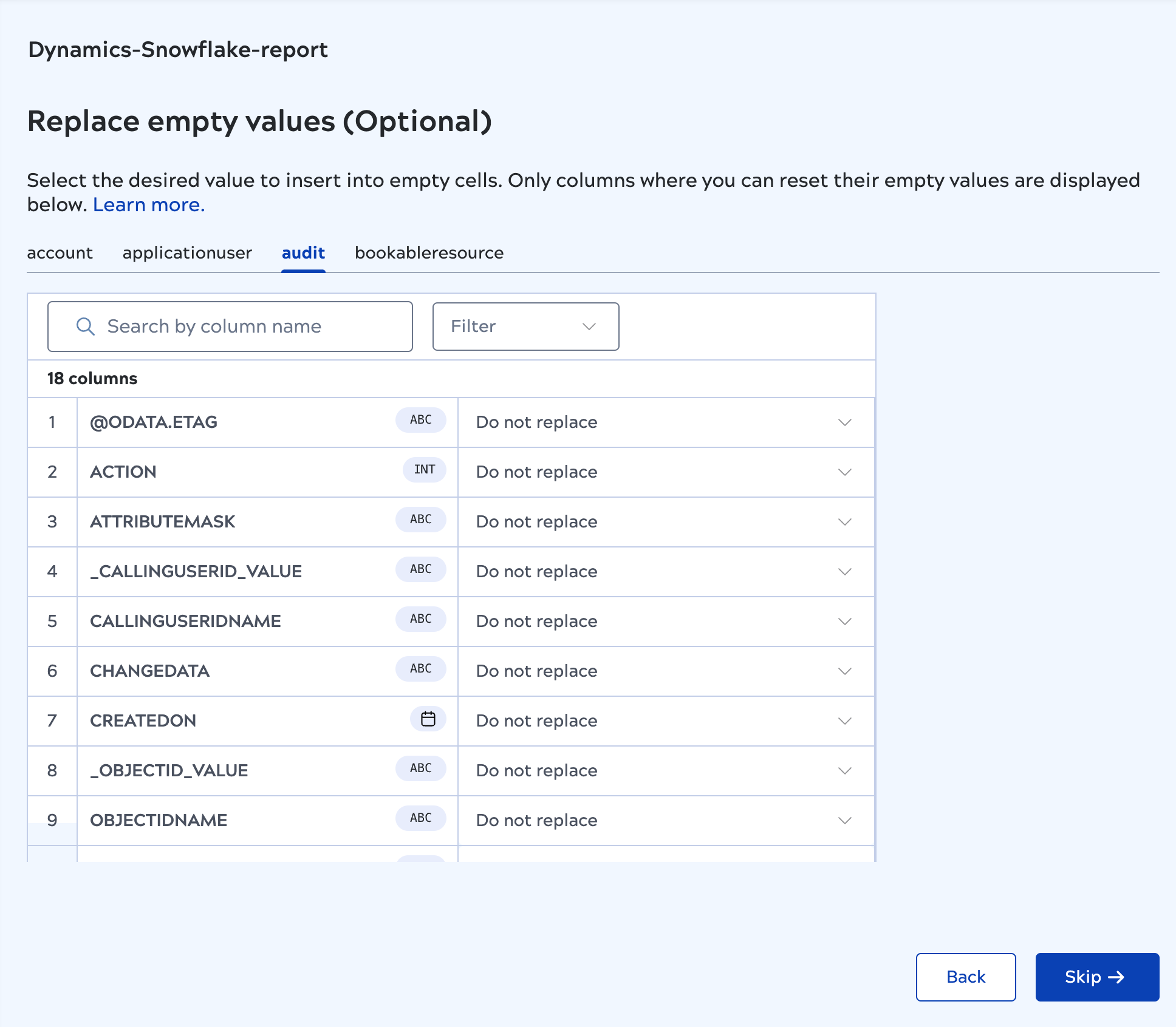 Replace empty values