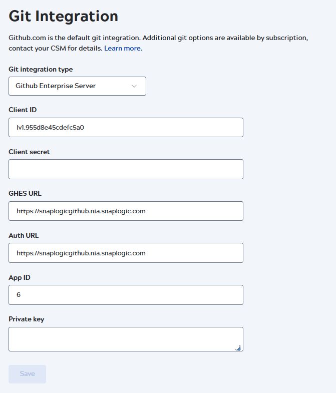 GHES configuration form.